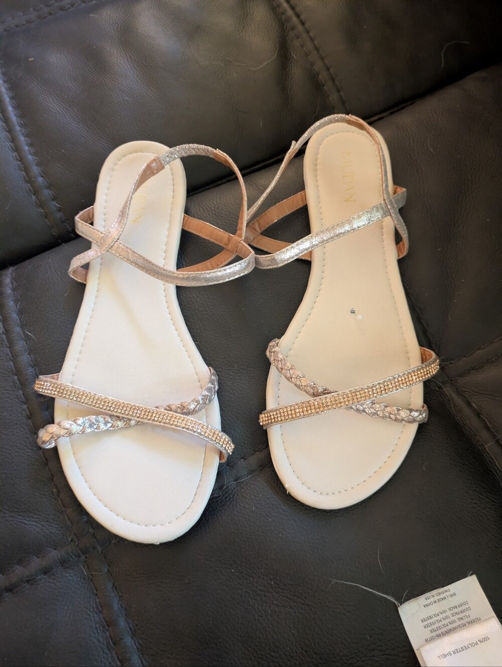 Women's Rose Gold Braided & Glitter Strap Sandals